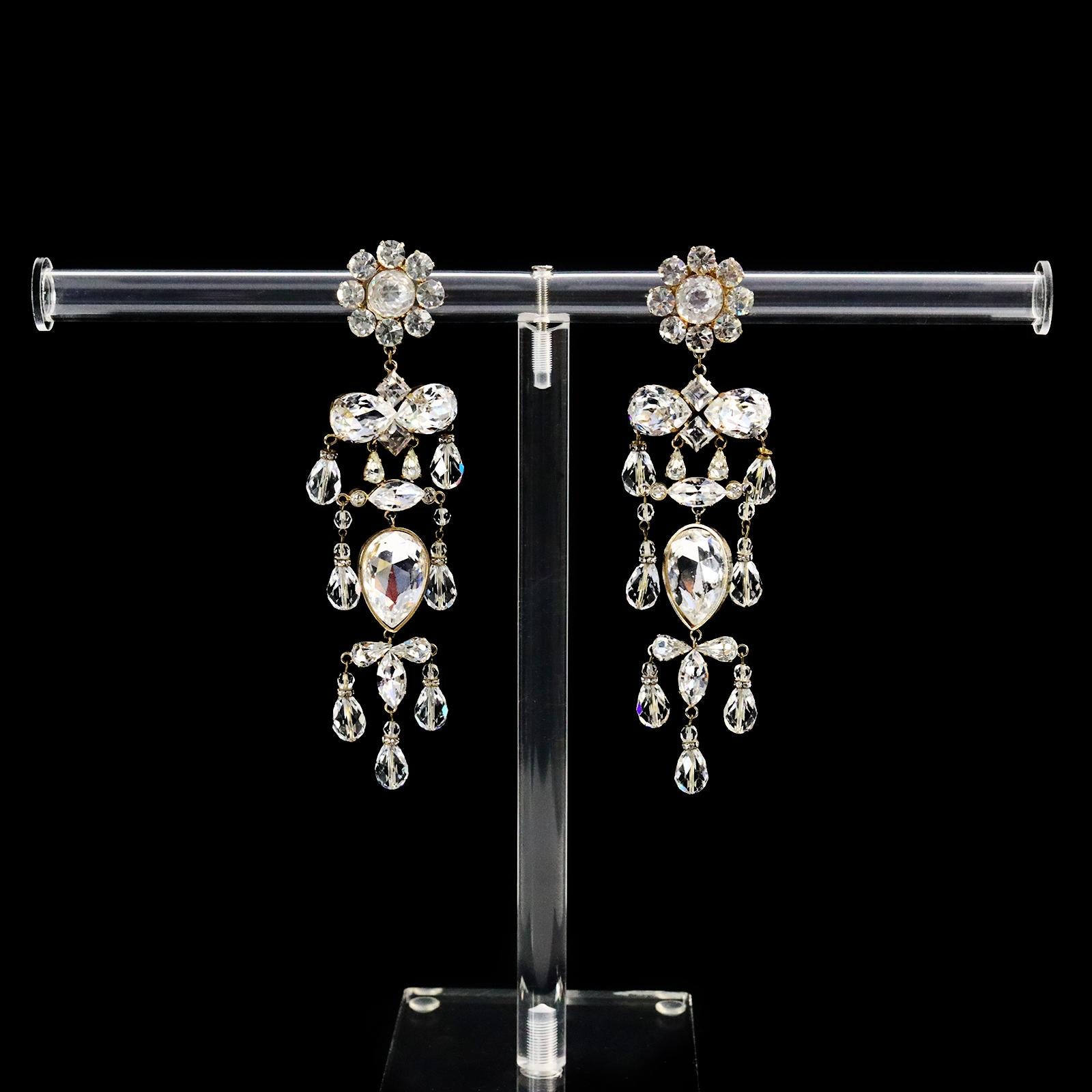 Vintage Christian Lacroix Couture Diamante Long Chandelier Earrings Circa 1990s 4