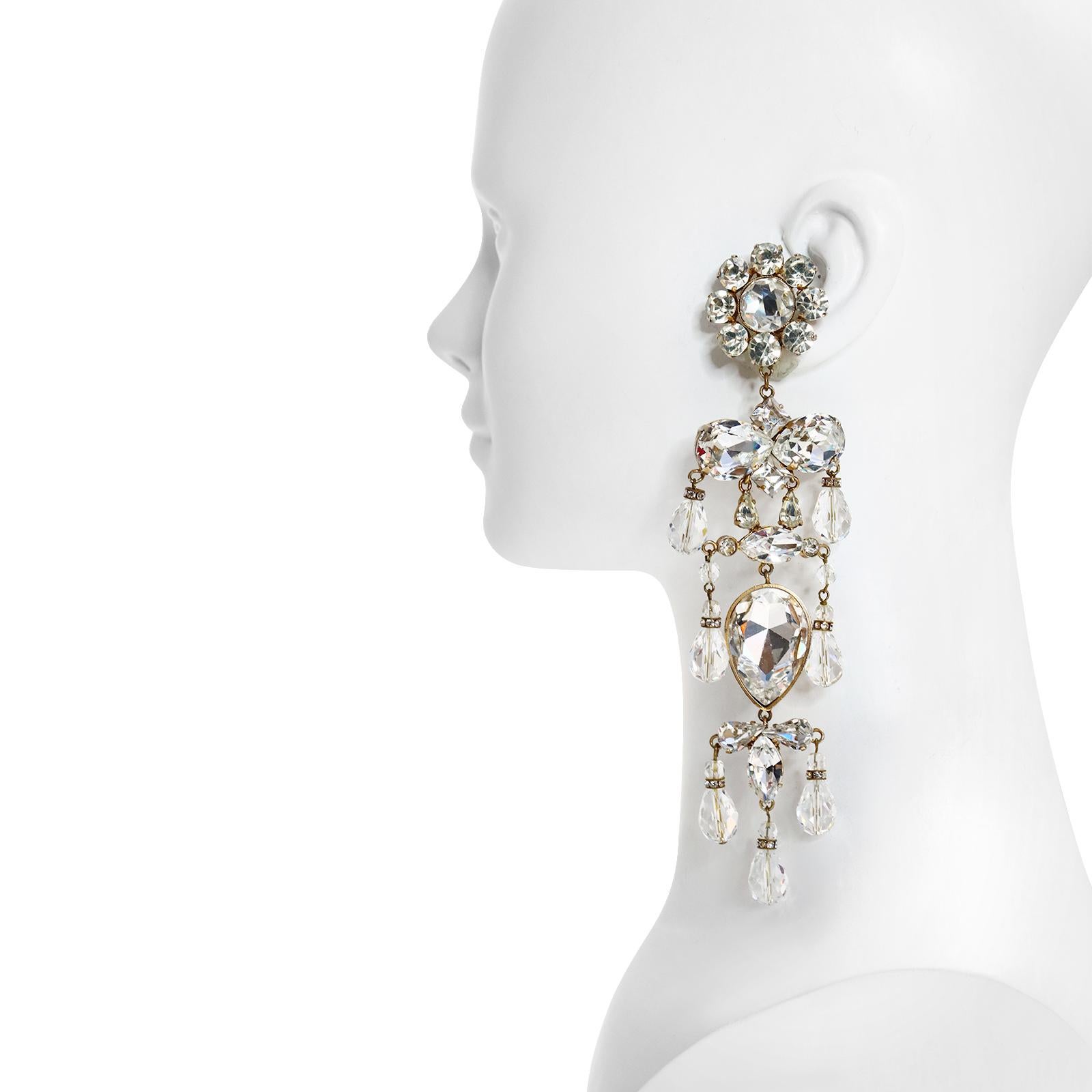 Vintage Christian Lacroix Couture Diamante Long Chandelier Earrings Circa 1990s 5