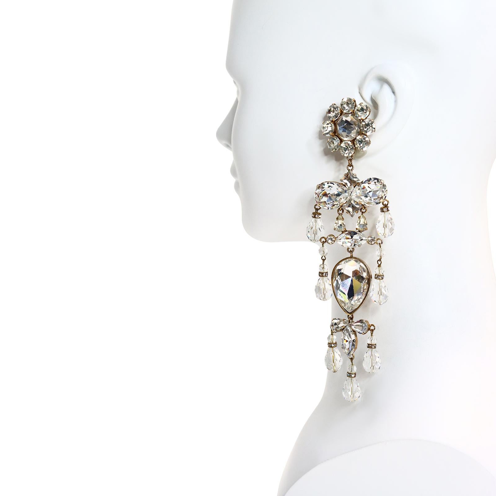 Vintage Christian Lacroix Couture Diamante Long Chandelier Earrings Circa 1990s 7