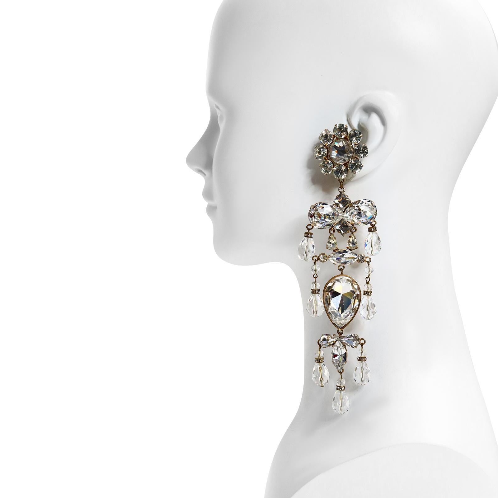 Vintage Christian Lacroix Couture Diamante Long Chandelier Earrings Circa 1990s 8