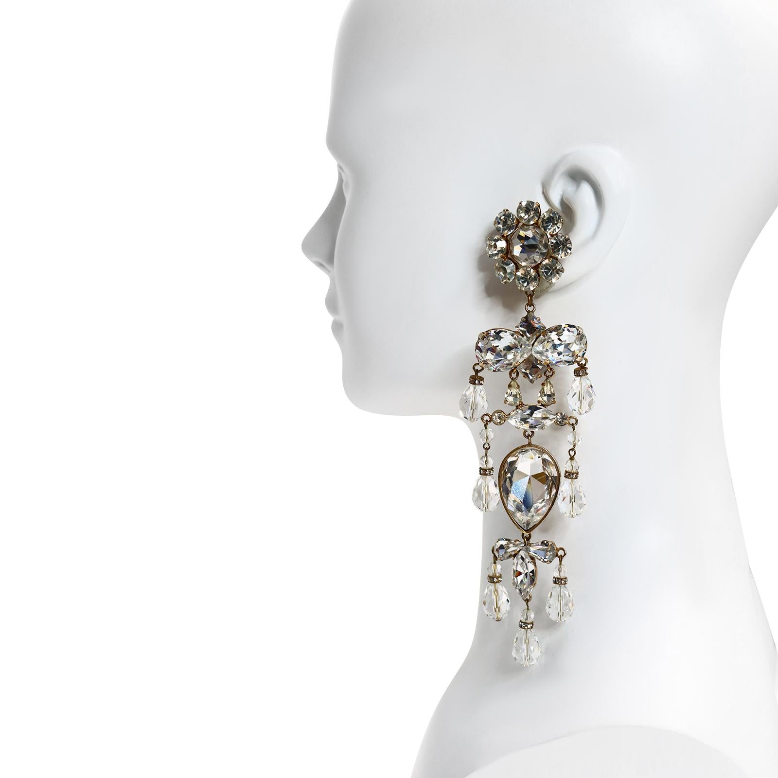 Vintage Christian Lacroix Couture Diamante Long Chandelier Earrings Circa 1990s 10