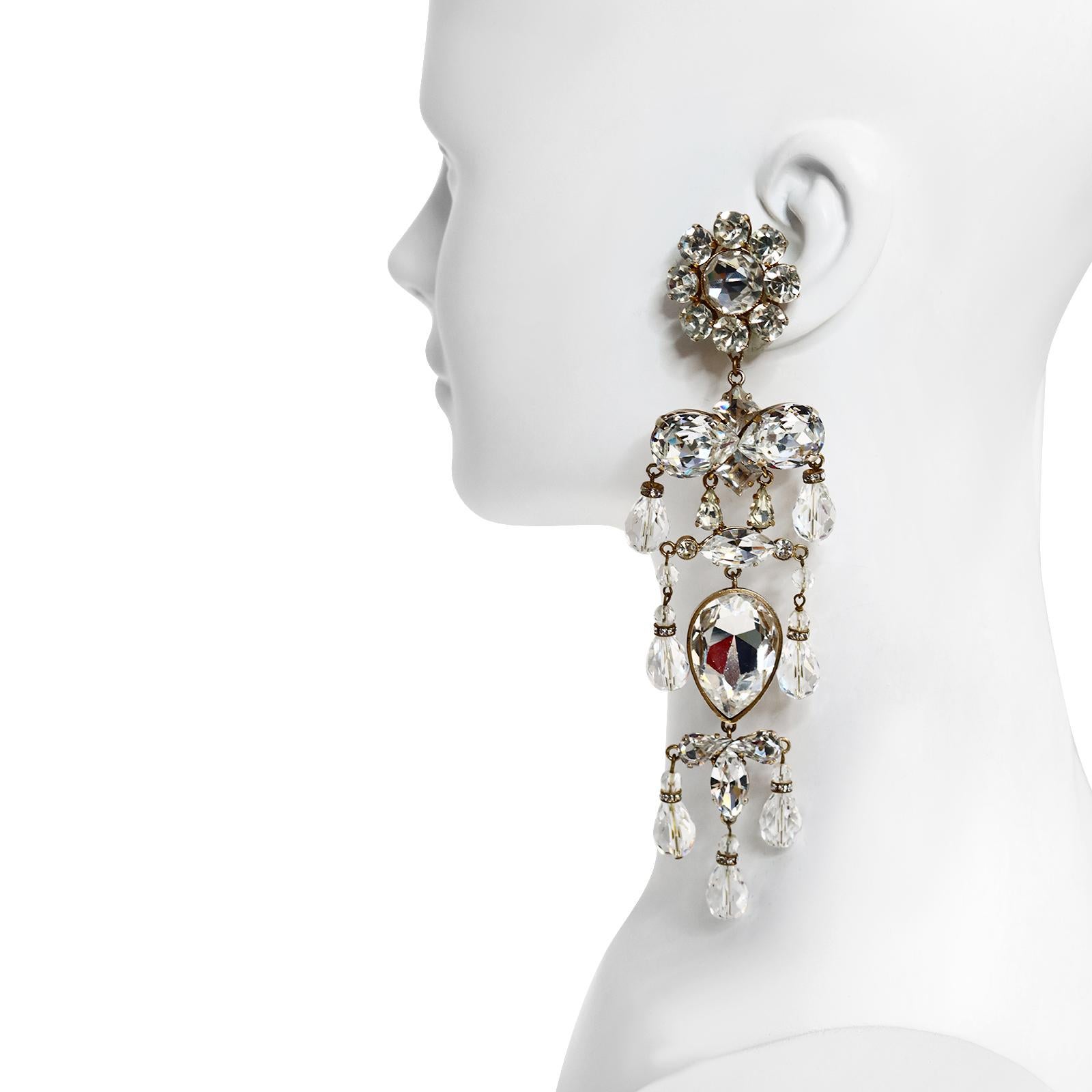 Vintage Christian Lacroix Couture Diamante Long Chandelier Earrings Circa 1990s 11
