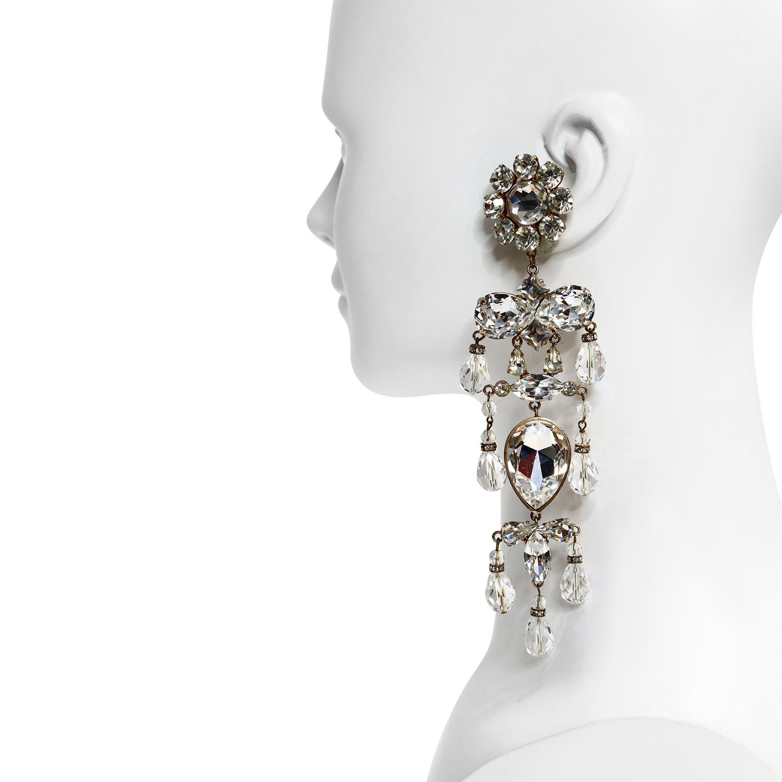 Vintage Christian Lacroix Couture Diamante Long Chandelier Earrings Circa 1990s 13