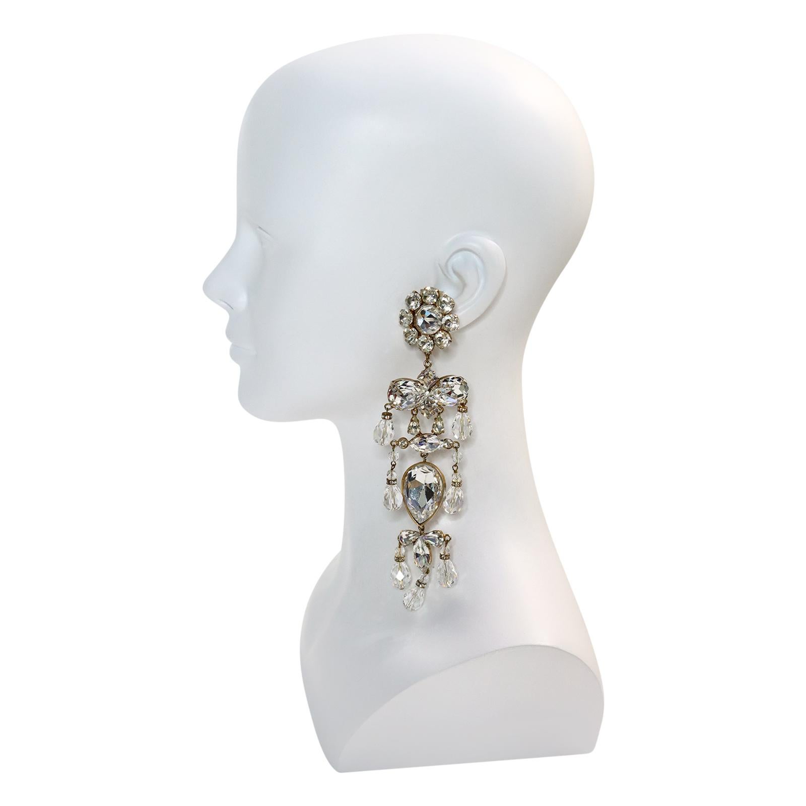 Artist Vintage Christian Lacroix Couture Diamante Long Chandelier Earrings Circa 1990s