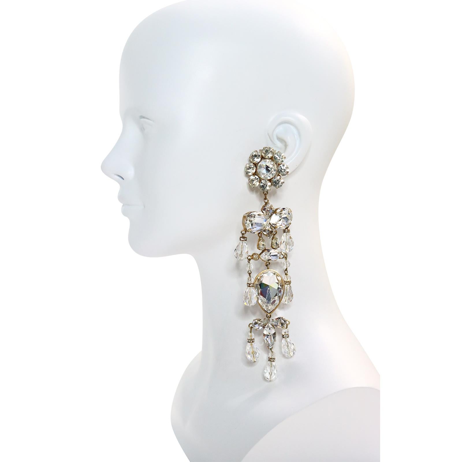 Vintage Christian Lacroix Couture Diamante Long Chandelier Earrings Circa 1990s In Good Condition In New York, NY
