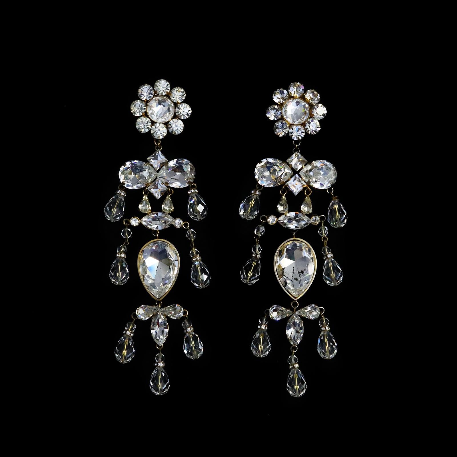 Women's or Men's Vintage Christian Lacroix Couture Diamante Long Chandelier Earrings Circa 1990s