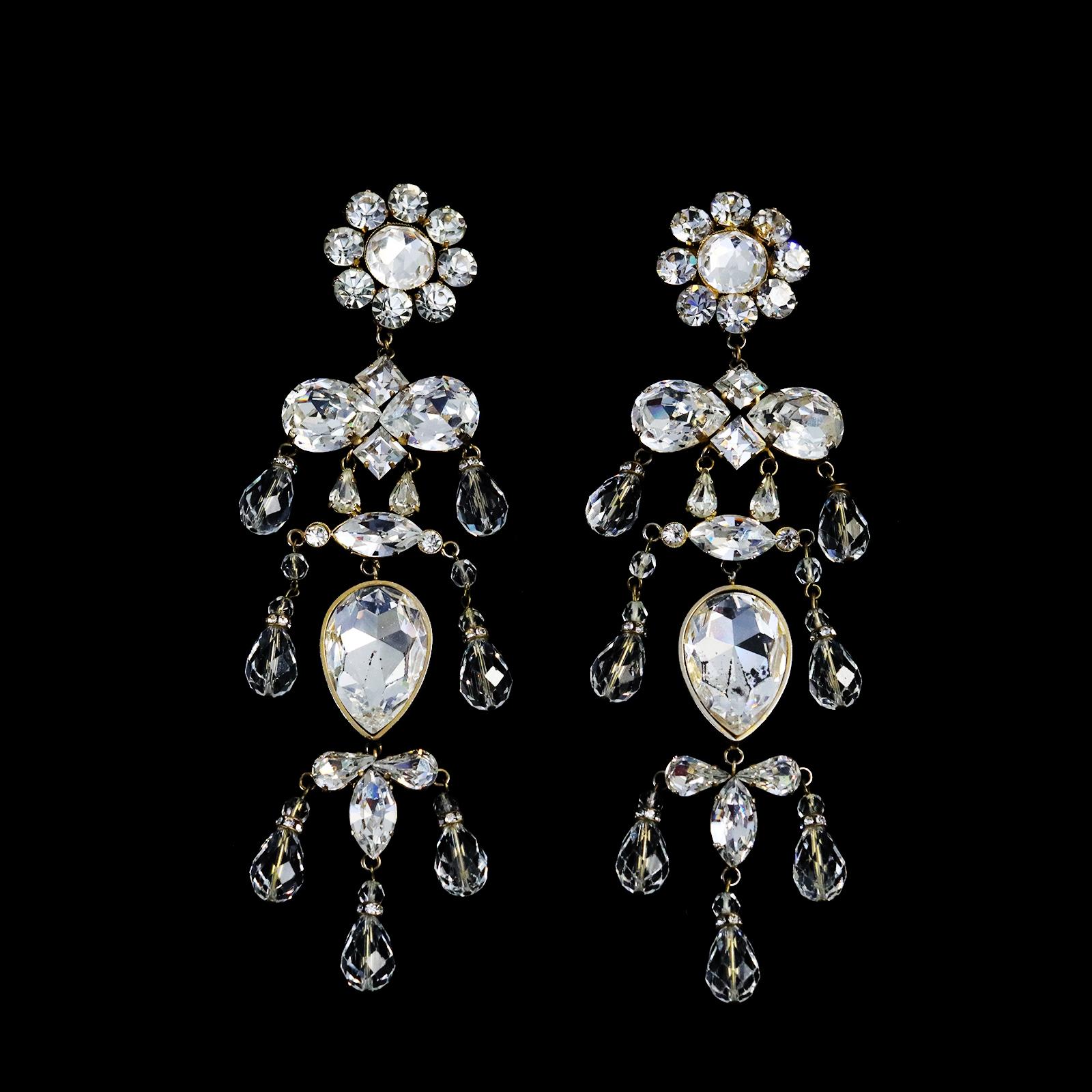 Vintage Christian Lacroix Couture Diamante Long Chandelier Earrings Circa 1990s 1