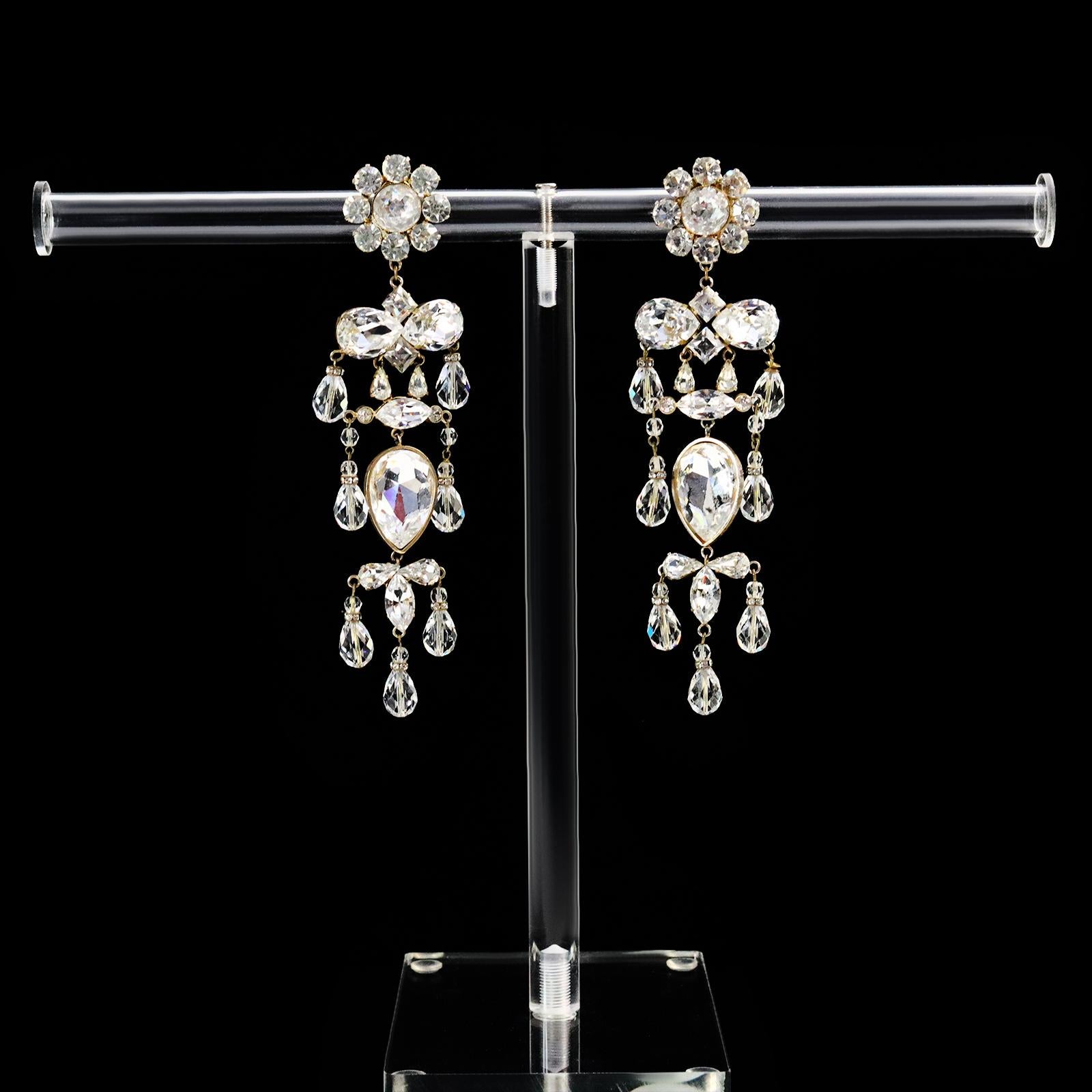 Vintage Christian Lacroix Couture Diamante Long Chandelier Earrings Circa 1990s 2