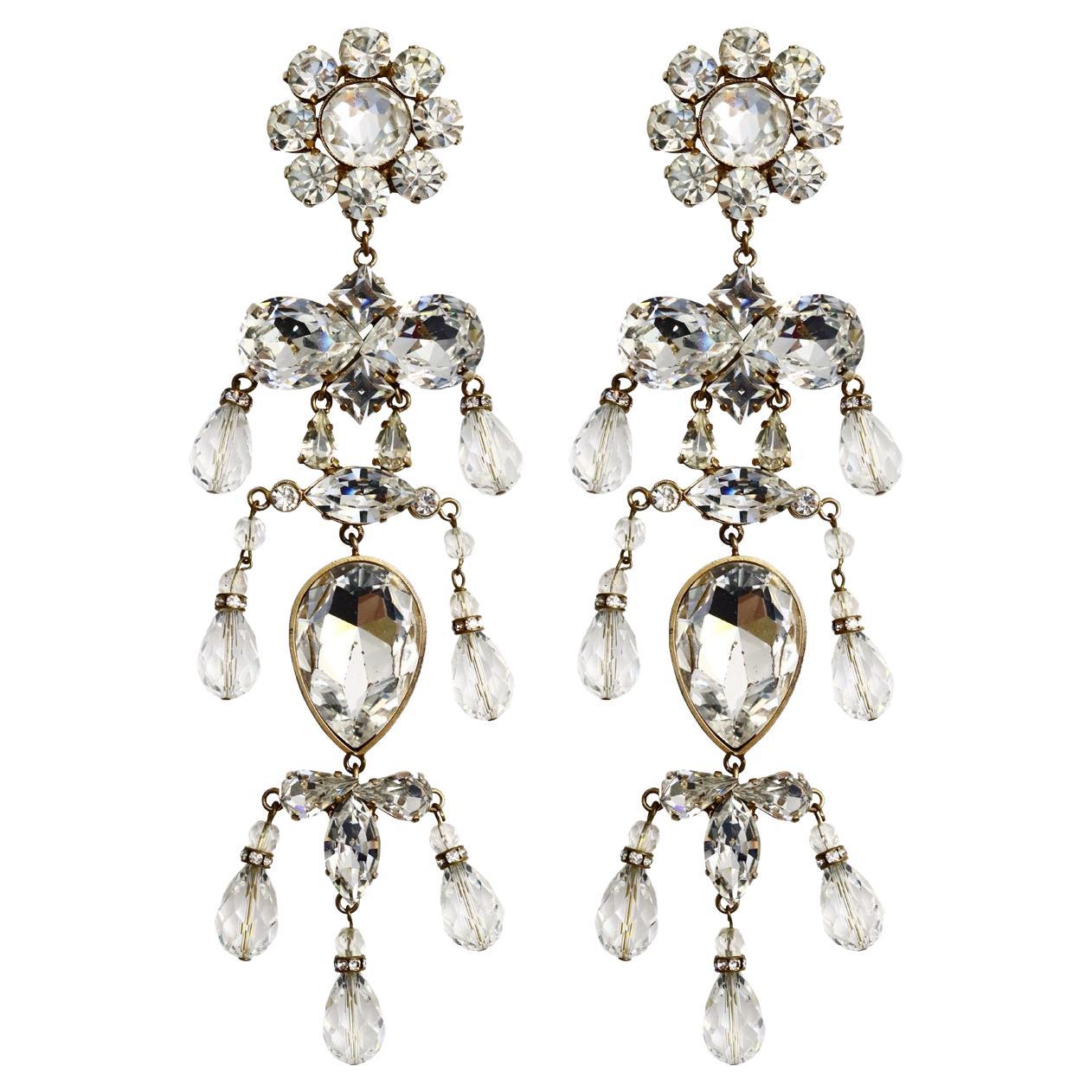 Vintage Christian Lacroix Diamante Long Chandelier Earrings