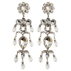 Vintage Christian Lacroix Couture Diamante Long Chandelier Earrings Circa 1990s