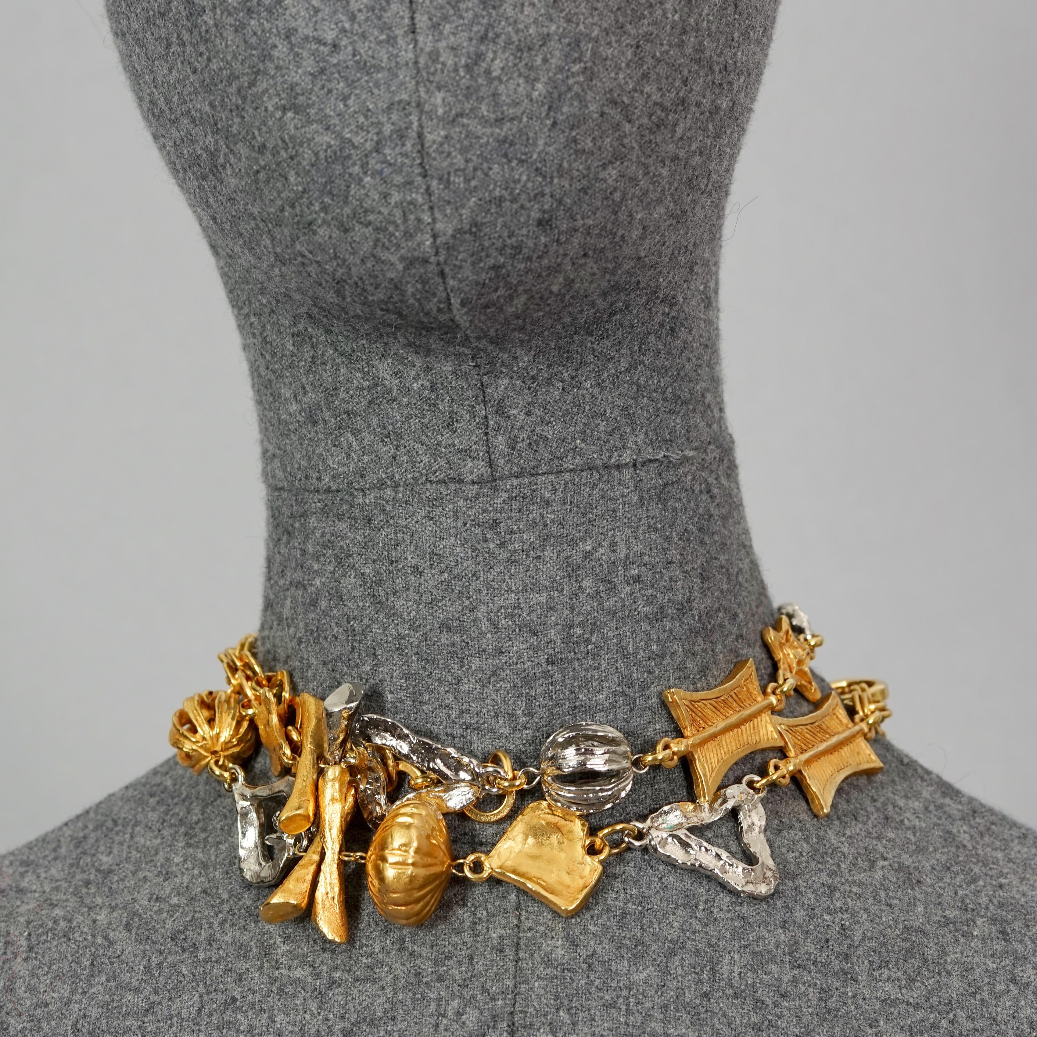 Women's Vintage CHRISTIAN LACROIX Ethnic Charm Two Tone Long Necklace For Sale
