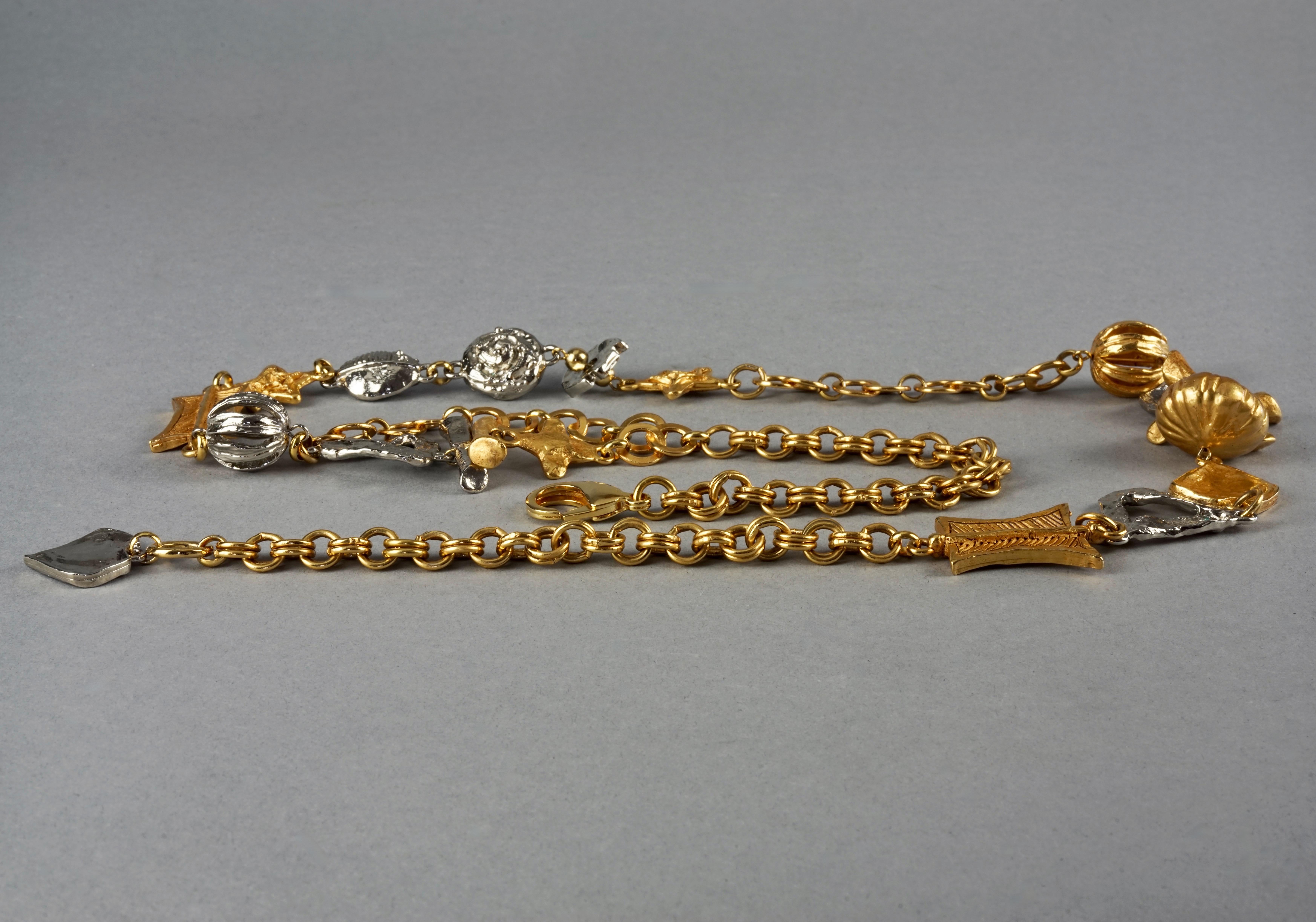 Vintage CHRISTIAN LACROIX Ethnic Charm Two Tone Long Necklace For Sale 2