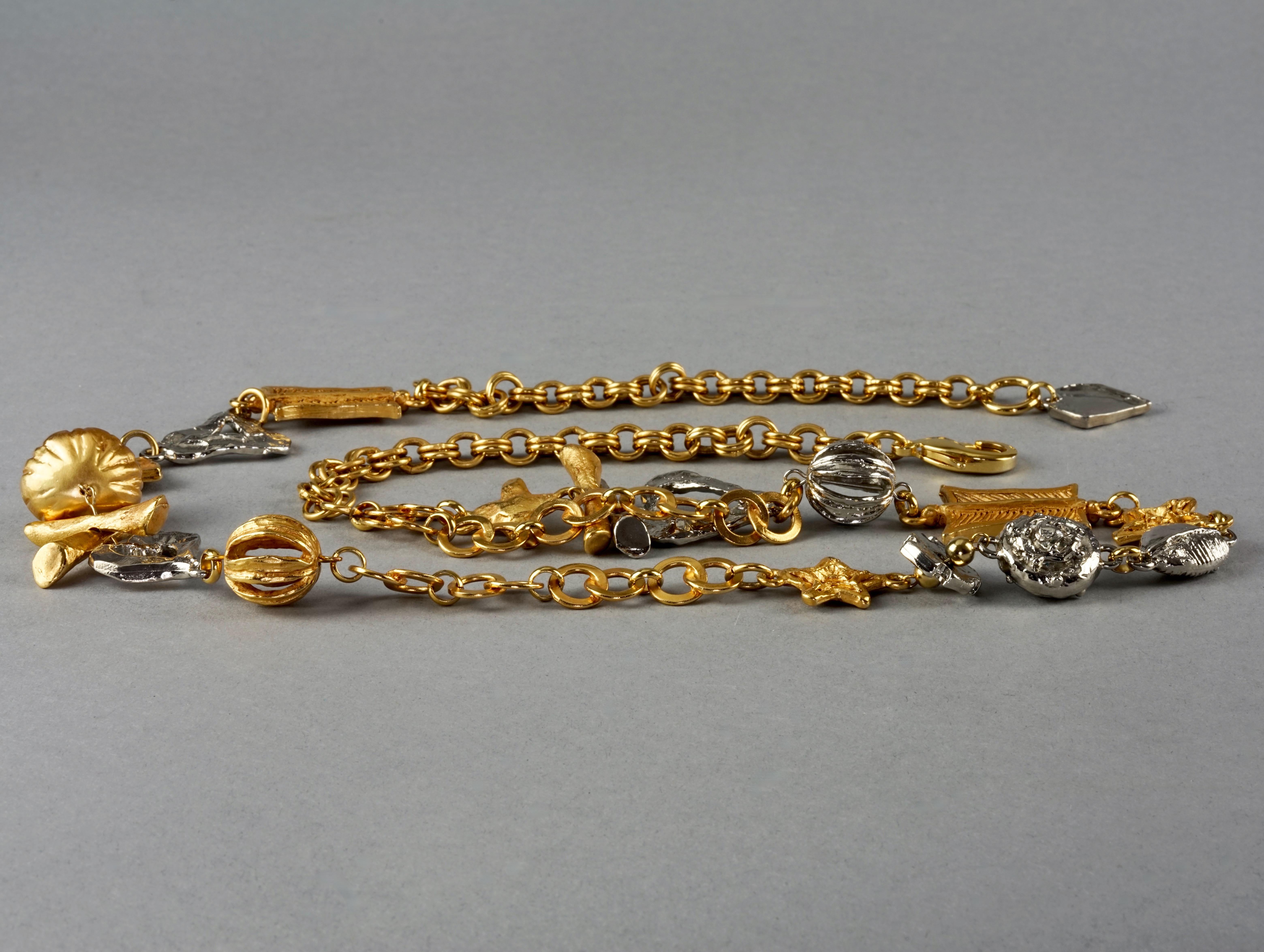 Vintage CHRISTIAN LACROIX Ethnic Charm Two Tone Long Necklace For Sale 3
