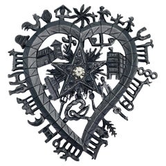 Vintage Christian Lacroix Figural Grey Heart Symbolic Pendant Brooch