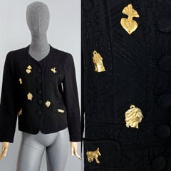 Vintage CHRISTIAN LACROIX Figural Jewelled Metal Applique Blazer Jacket