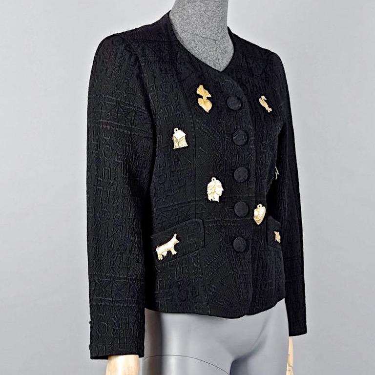 Vintage CHRISTIAN LACROIX Figural Jewelled Metal Applique Blazer Jacket In Excellent Condition In Kingersheim, Alsace