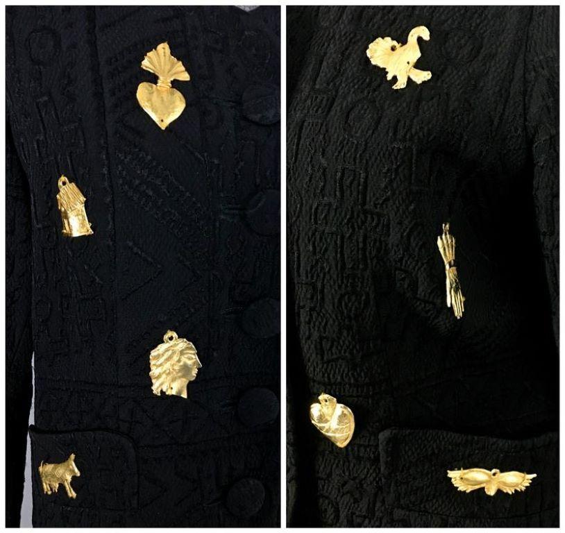 Vintage CHRISTIAN LACROIX Figural Jewelled Metal Applique Blazer Jacket 3