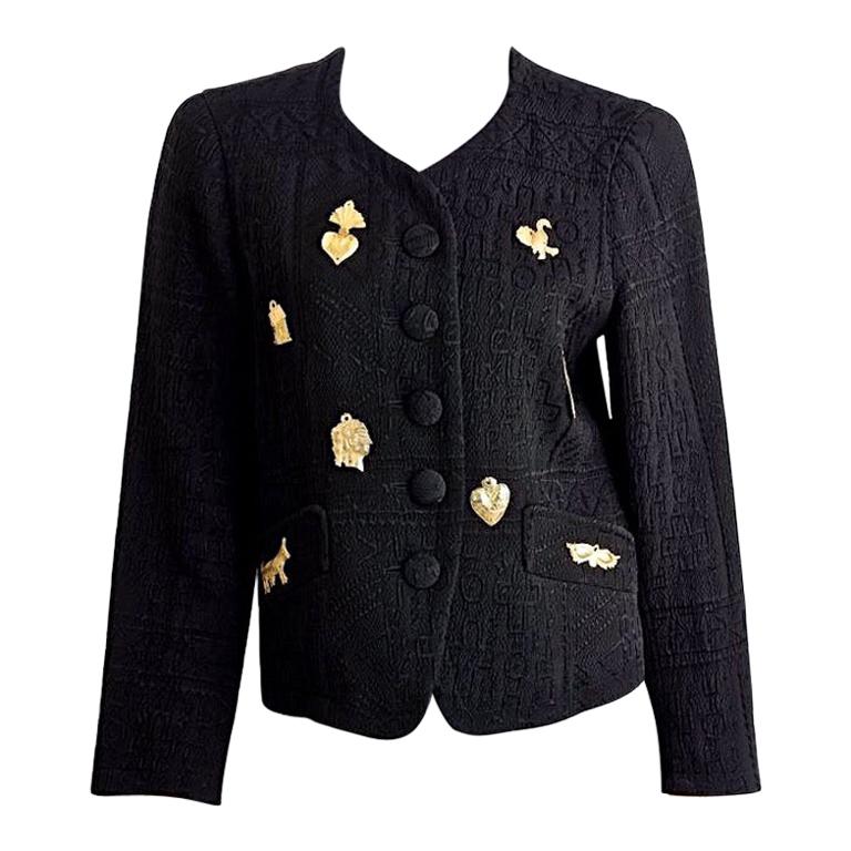 Vintage CHRISTIAN LACROIX Figural Jewelled Metal Applique Blazer Jacket