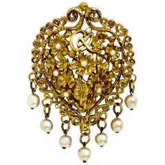 Vintage Christian Lacroix Floral Pearl Brooch