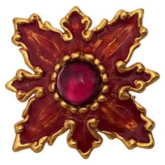 Vintage CHRISTIAN LACROIX Flower Enamel Poured Glass Brooch