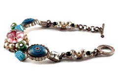 Vintage CHRISTIAN LACROIX Flower Millefiori Pearl Rhinestones Bracelet