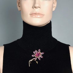 Vintage CHRISTIAN LACROIX Flower Rhinestone Articulated Brooch