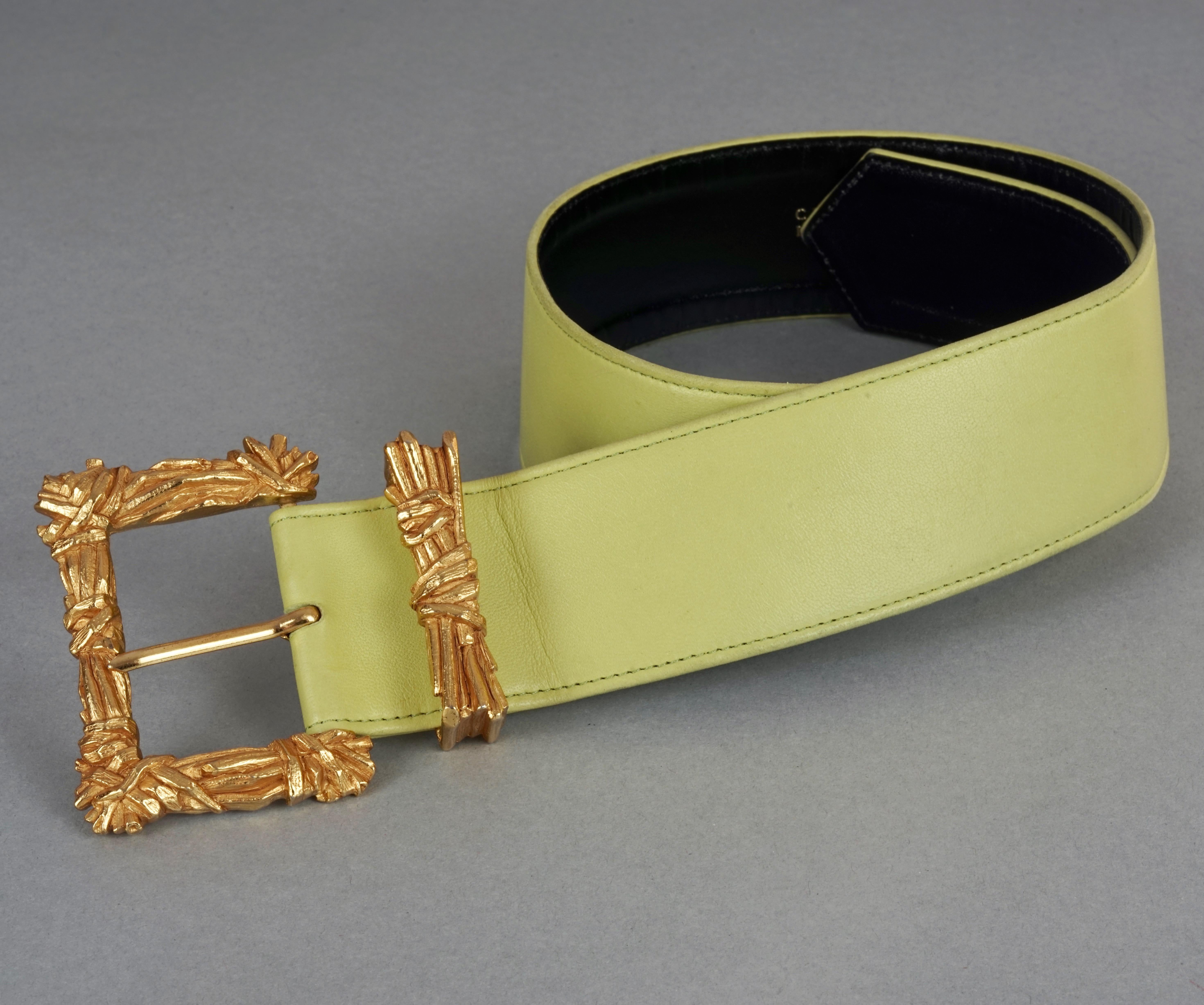 Women's Vintage CHRISTIAN LACROIX Gilt Bundle Sticks Buckle Lime Green Leather Belt For Sale