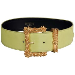 Vintage CHRISTIAN LACROIX Gilt Bundle Sticks Buckle Lime Green Leather Belt