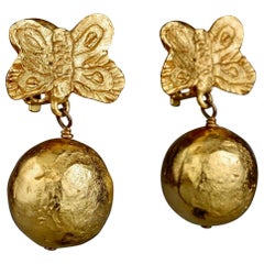 Vintage CHRISTIAN LACROIX Gilt Butterfly Ball Drop Earrings
