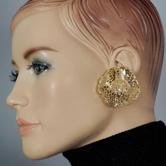 Vintage CHRISTIAN LACROIX Gilt Flower Lace Pattern Cutout Earrings