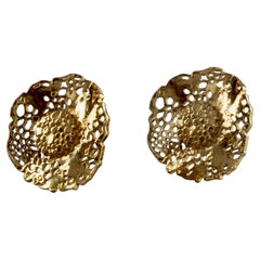 Vintage CHRISTIAN LACROIX Gilt Flower Lace Pattern Cutout Earrings