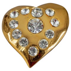 Vintage CHRISTIAN LACROIX Gilt Heart Rhinestone Brooch
