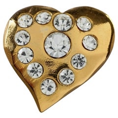 Vintage CHRISTIAN LACROIX Gilt Heart Rhinestone Brooch