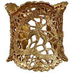 Vintage CHRISTIAN LACROIX Gilt Openwork Lace Cuff Bracelet