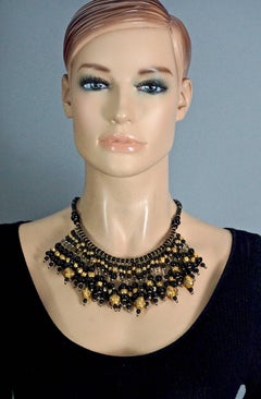 Vintage CHRISTIAN LACROIX Glass Bead Metal Collar Bib Necklace