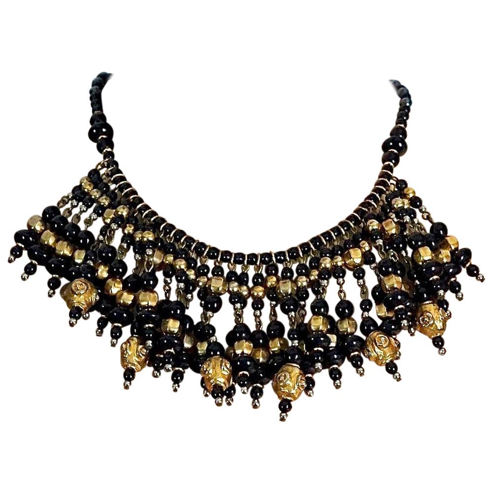 Vintage CHRISTIAN LACROIX Glass Bead Metal Collar Bib Necklace