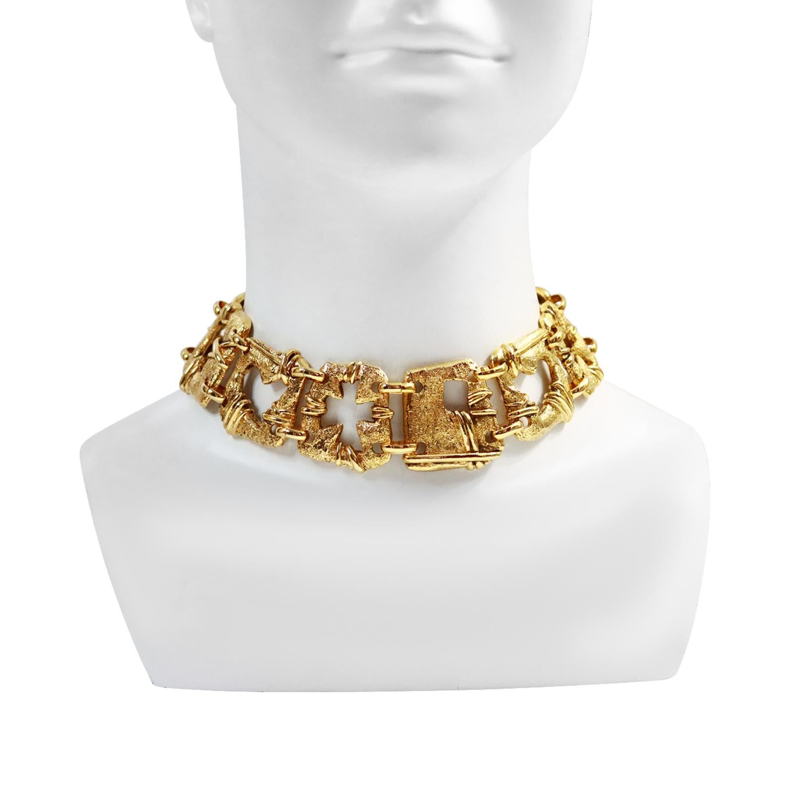Artist Vintage Christian Lacroix Gold Choker with Various Square Designs Circa 1990s
