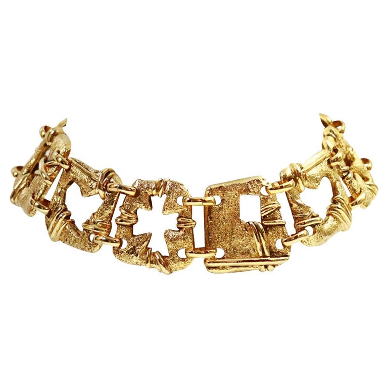 Vintage Christian Lacroix Gold Choker with Various Square Designs Circa 1990s For Sale