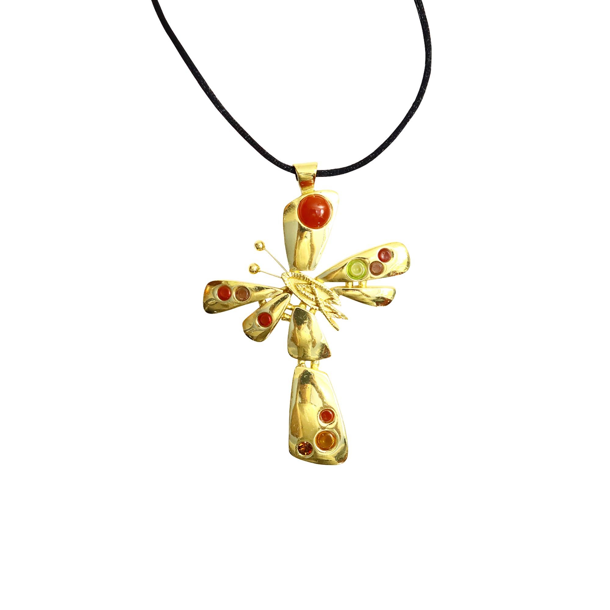 Vintage Christian Lacroix Goldkreuz mit Cabochon-Halskette Circa 1990er Jahre für Damen oder Herren im Angebot