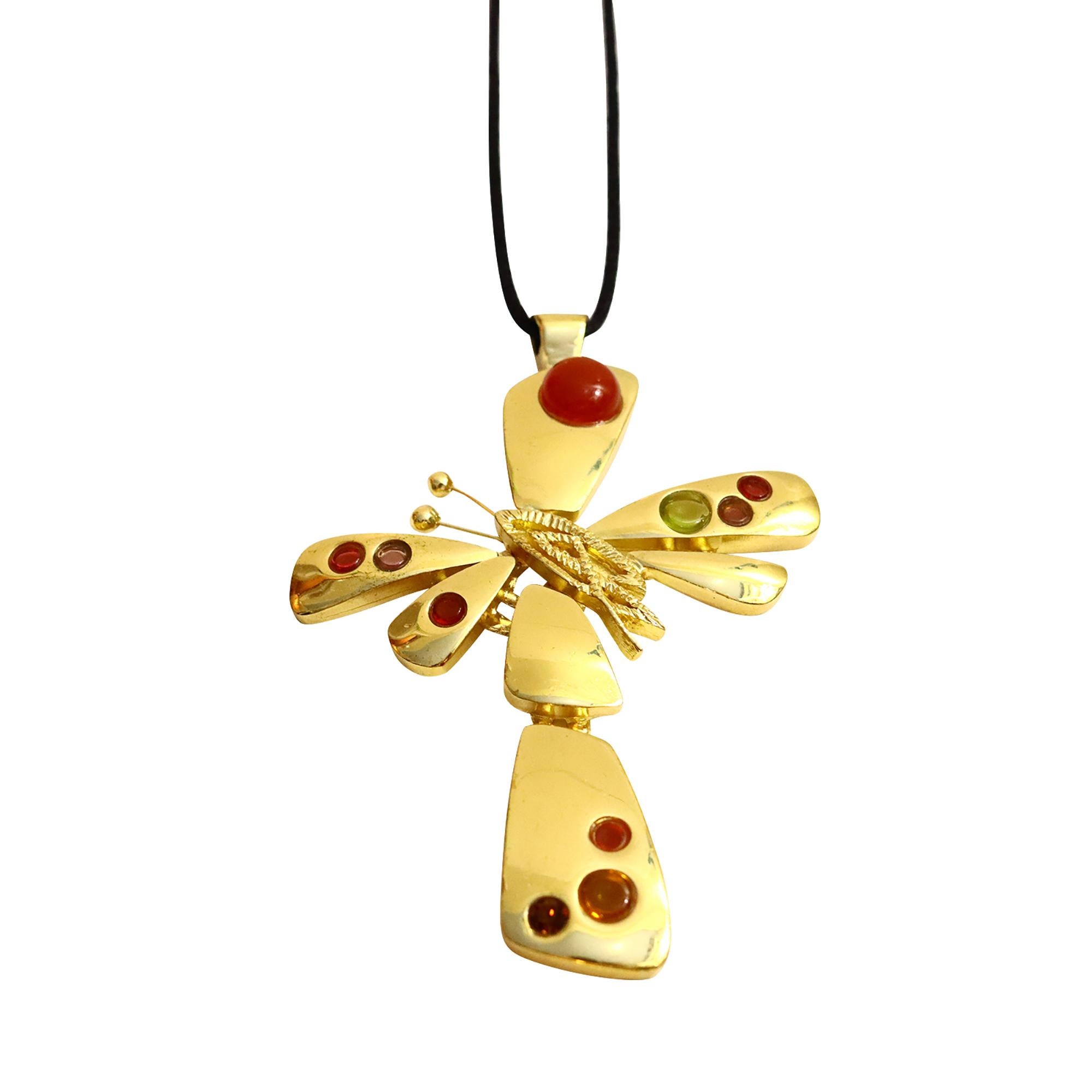 Vintage Christian Lacroix Goldkreuz mit Cabochon-Halskette Circa 1990er Jahre im Angebot 1