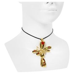 Vintage Christian Lacroix - Collana con croce d'oro e cabochon - CIRCA anni '90