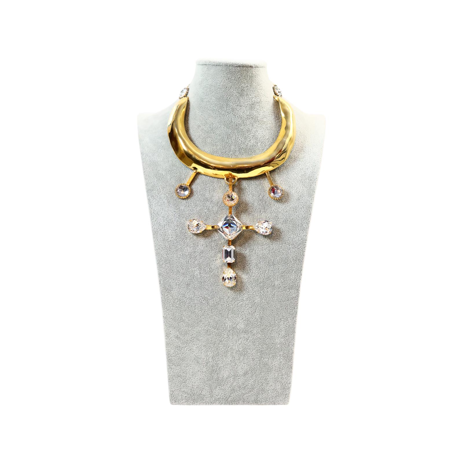 Long collier ras du cou vintage Christian Lacroix en or et diamants, vers 1990 Bon état - En vente à New York, NY