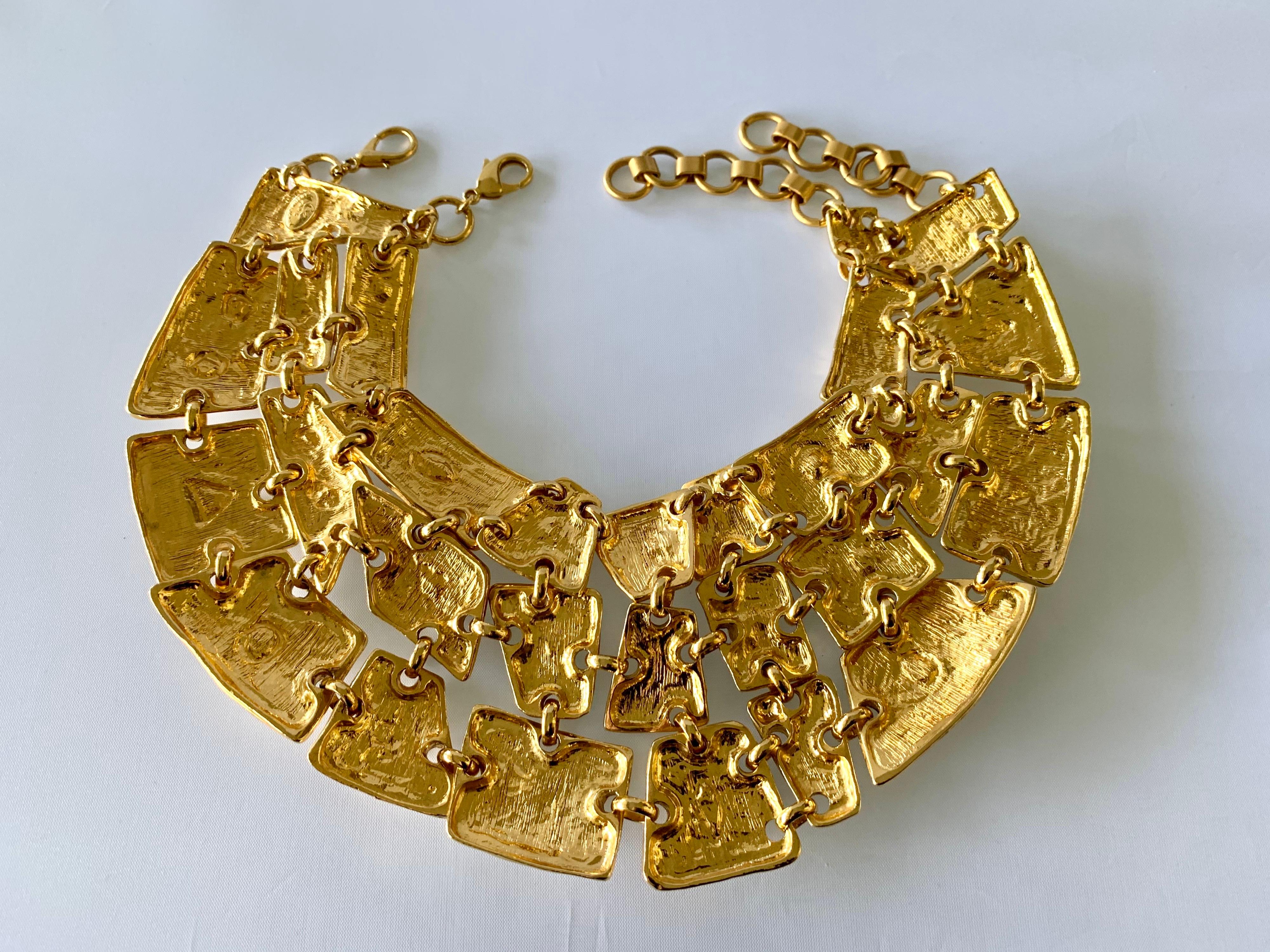 Contemporary Vintage Christian Lacroix Gold Diamante Statement Runway Necklace