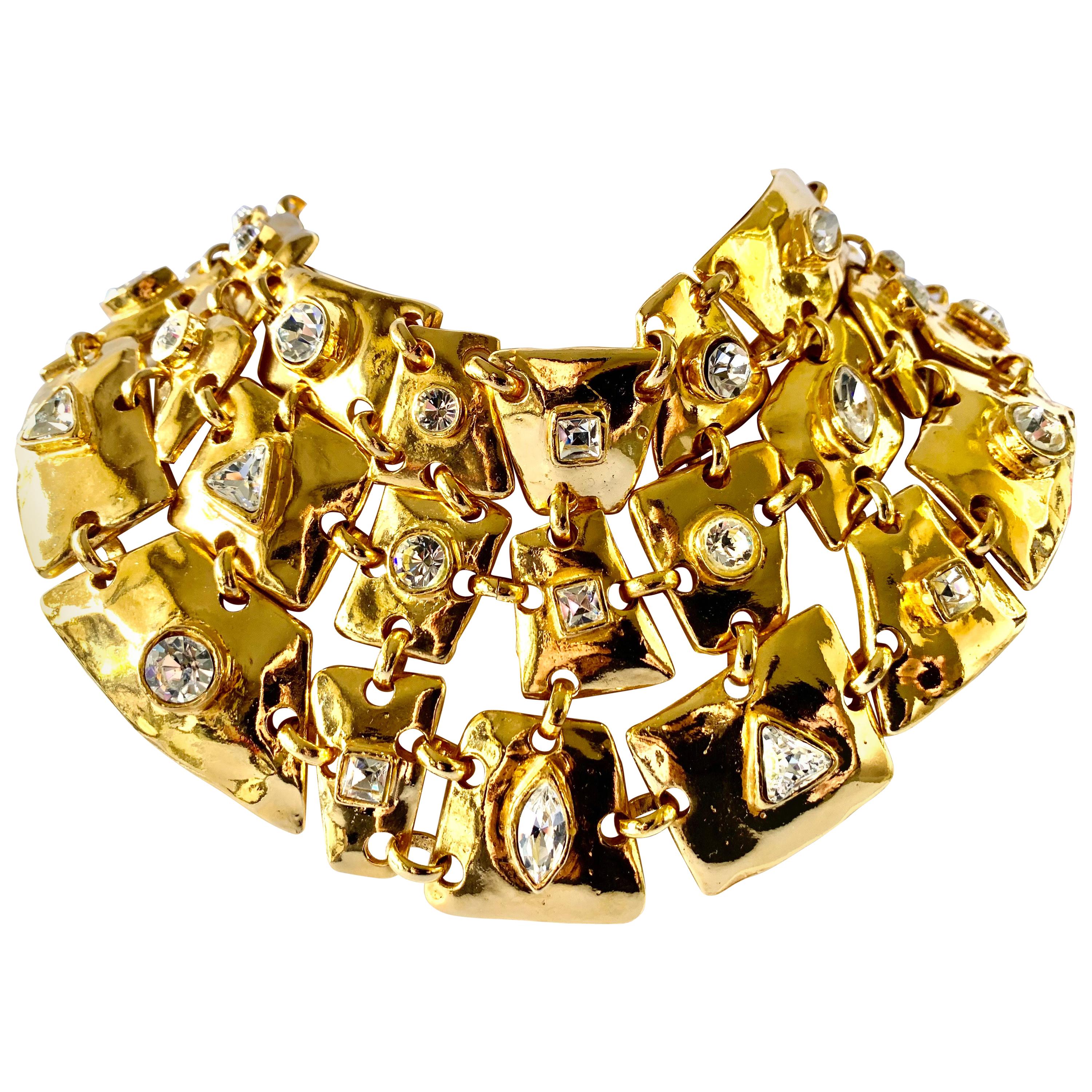 Vintage Christian Lacroix Gold Diamante Statement Runway Necklace