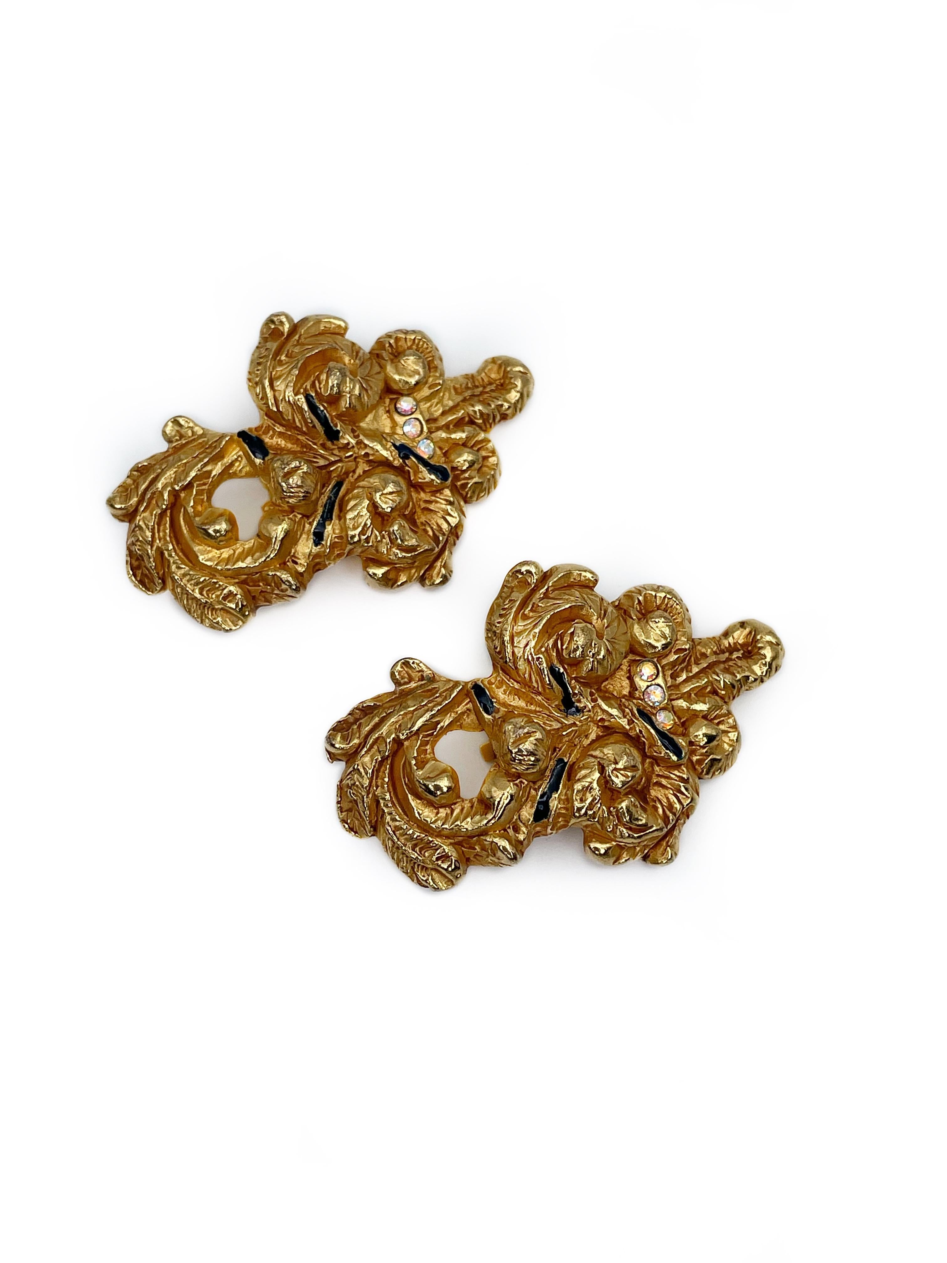 Modern  Vintage Christian Lacroix Gold Tone Crystal Clip on Earrings