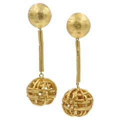 Vintage Christian Lacroix Gold Tone Dangling Ball Earrings, Circa 1990s