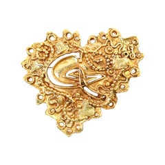 Vintage Christian Lacroix Gold Tone Heart Brooch Circa 1990s