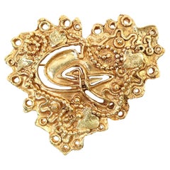 Vintage Christian Lacroix Gold Tone Heart Brooch Circa 1990s
