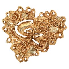 Vintage Christian Lacroix Gold Tone Heart Brooch