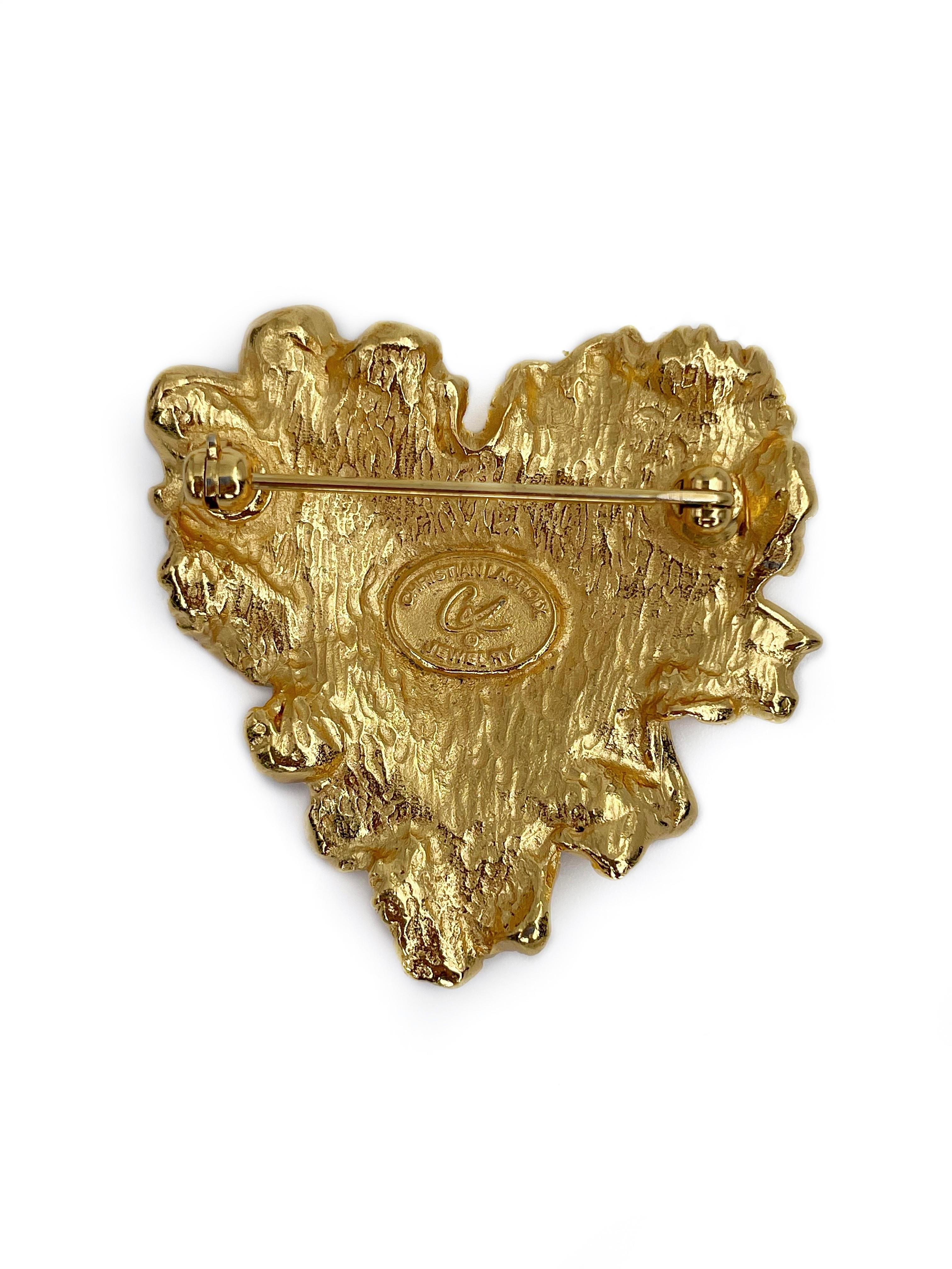 Vintage Christian Lacroix Gold Tone Heart Pin Brooch In Good Condition In Vilnius, LT